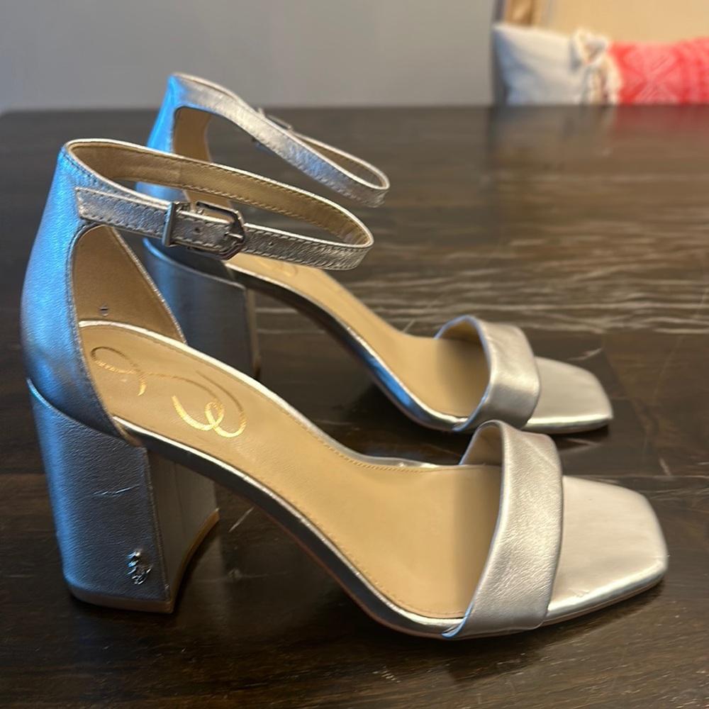 Sam Edelman Danielle Silver Metallic Leather Strappy Block heel sandals women 6w - Picture 3 of 10